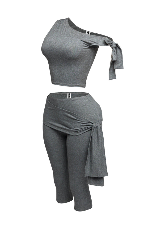 One shoulder tied detailed capri leggings set - Muvin 