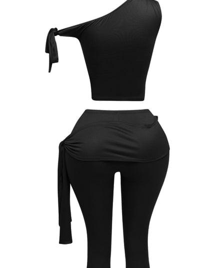 One shoulder tied detailed capri leggings set - Muvin 