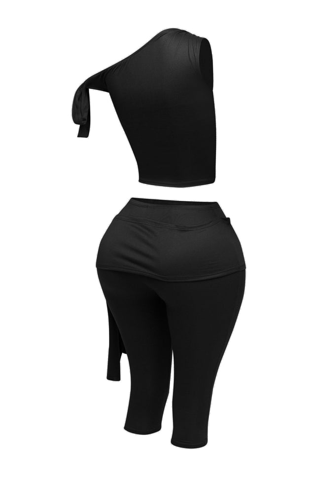 One shoulder tied detailed capri leggings set - Muvin 