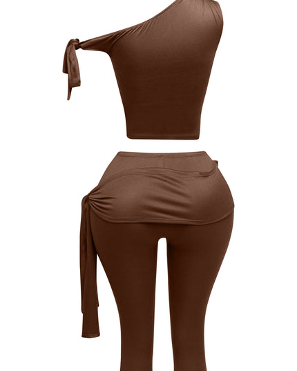 One shoulder tied detailed capri leggings set - Muvin 