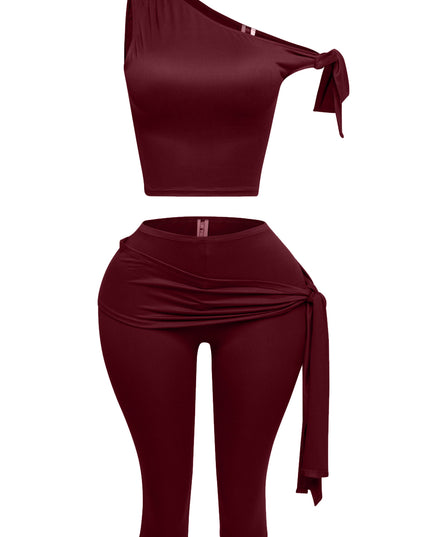One shoulder tied detailed capri leggings set - Muvin 