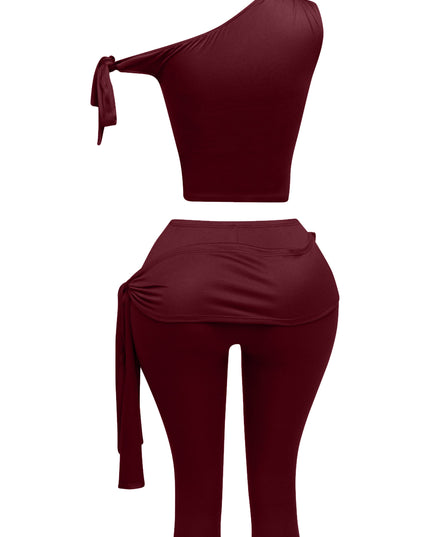 One shoulder tied detailed capri leggings set - Muvin 