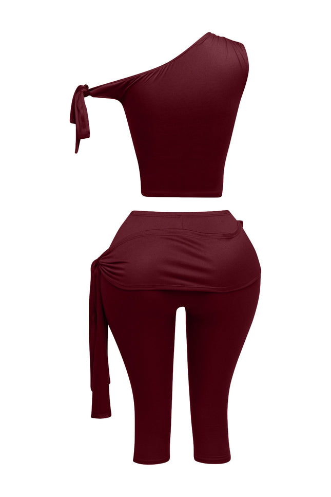 One shoulder tied detailed capri leggings set - Muvin 