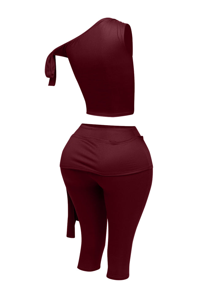 One shoulder tied detailed capri leggings set - Muvin 