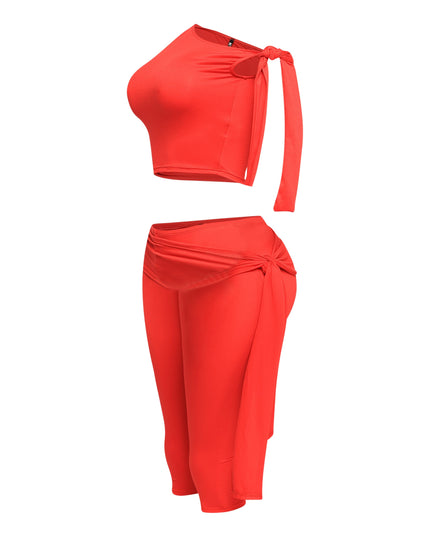 One shoulder tied detailed capri leggings set - Muvin 