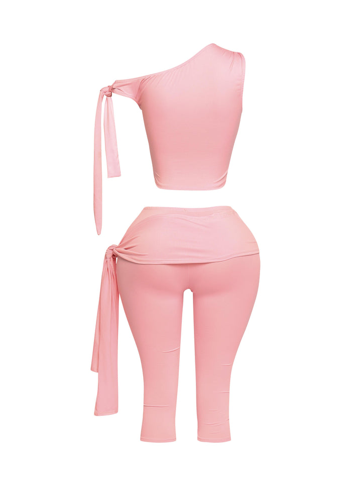 One shoulder tied detailed capri leggings set - Muvin 