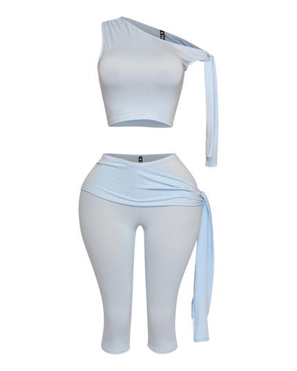 One shoulder tied detailed capri leggings set - Muvin 