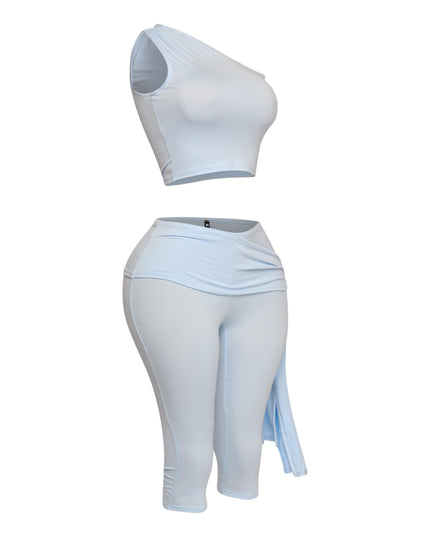 One shoulder tied detailed capri leggings set - Muvin 