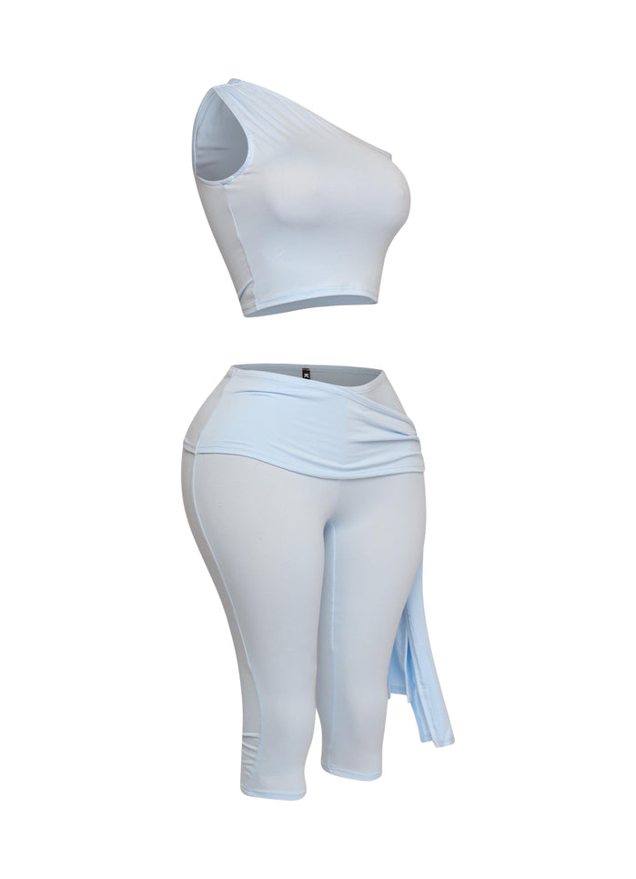 One shoulder tied detailed capri leggings set - Muvin 