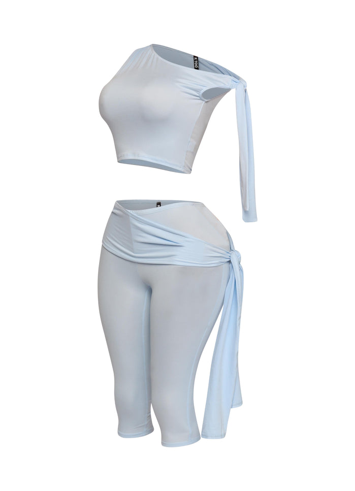 One shoulder tied detailed capri leggings set - Muvin 
