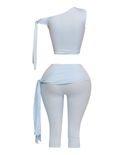 One shoulder tied detailed capri leggings set - Muvin 