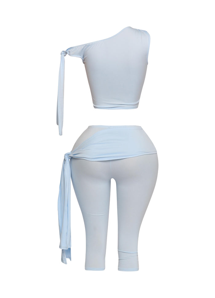 One shoulder tied detailed capri leggings set - Muvin 