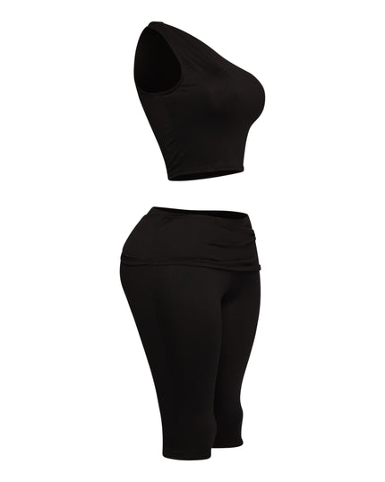 One shoulder tied detailed capri leggings set - Muvin 