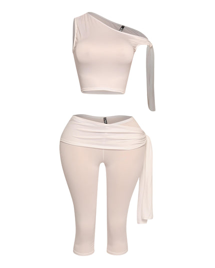 One shoulder tied detailed capri leggings set - Muvin 