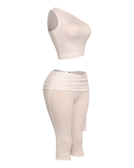 One shoulder tied detailed capri leggings set - Muvin 