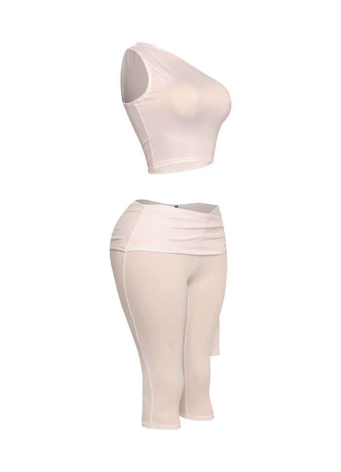 One shoulder tied detailed capri leggings set - Muvin 