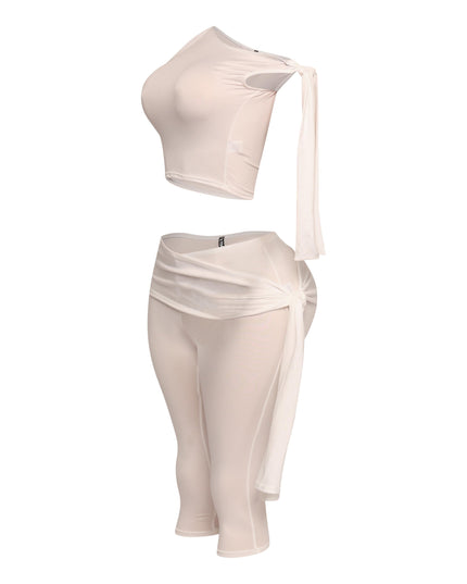 One shoulder tied detailed capri leggings set - Muvin 