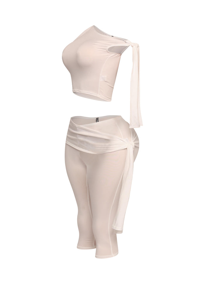One shoulder tied detailed capri leggings set - Muvin 