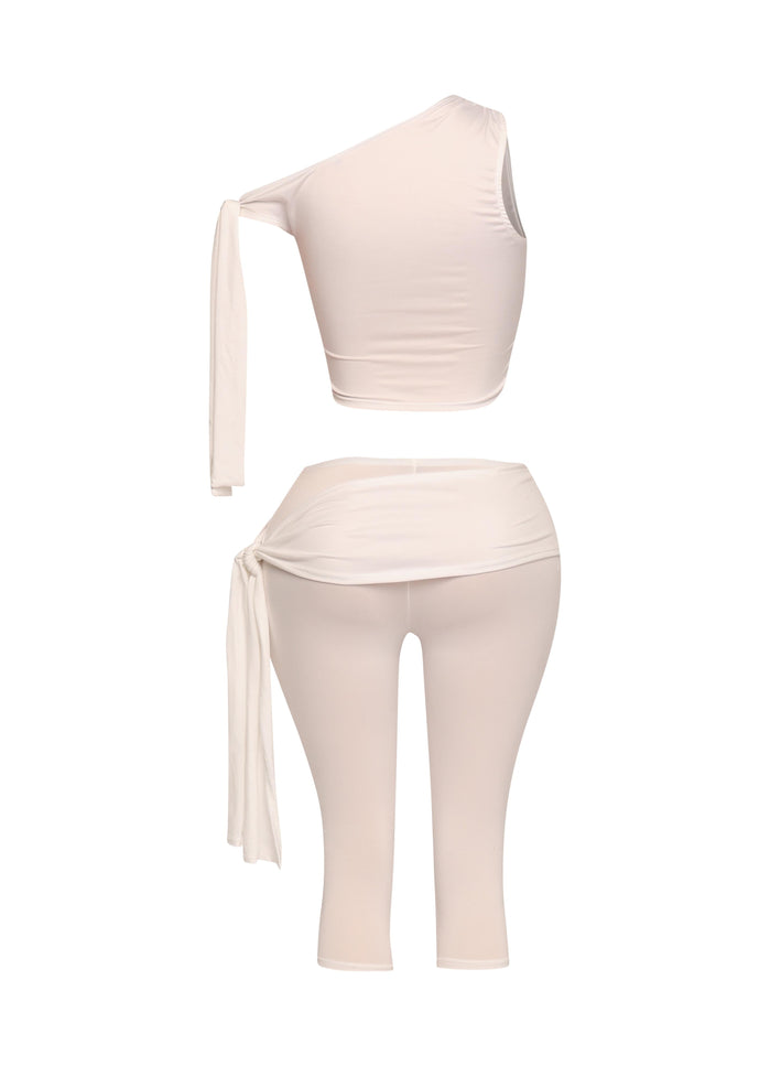 One shoulder tied detailed capri leggings set - Muvin 