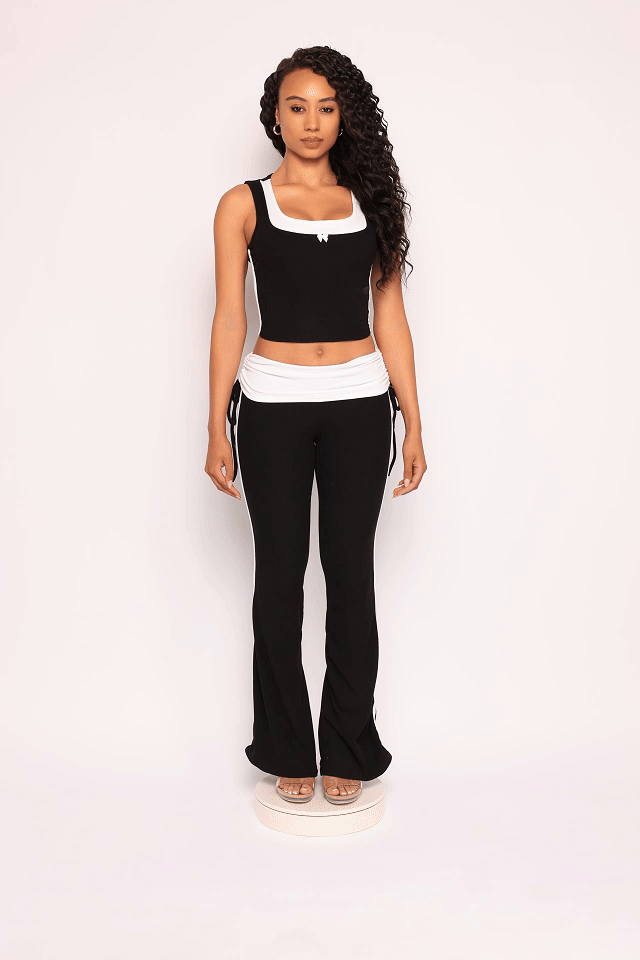 Color contrast tank top and foldover band pant set - Muvin 