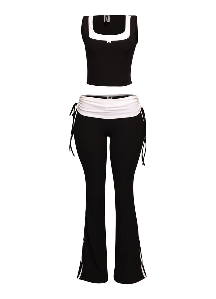 Color contrast tank top and foldover band pant set - Muvin 