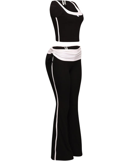 Color contrast tank top and foldover band pant set - Muvin 