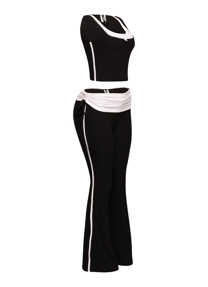 Color contrast tank top and foldover band pant set - Muvin 