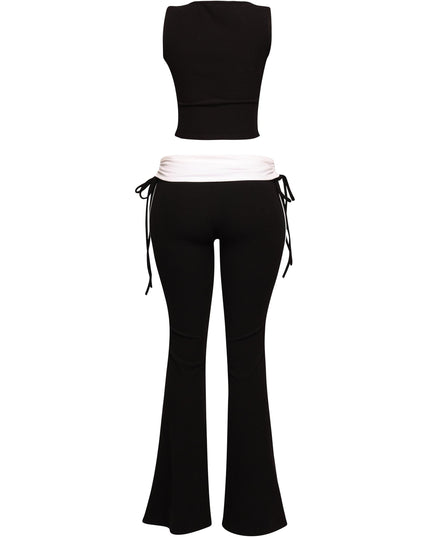 Color contrast tank top and foldover band pant set - Muvin 