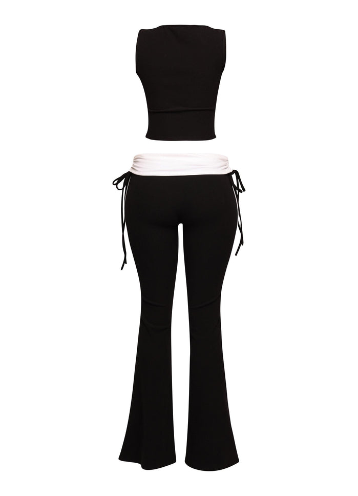 Color contrast tank top and foldover band pant set - Muvin 