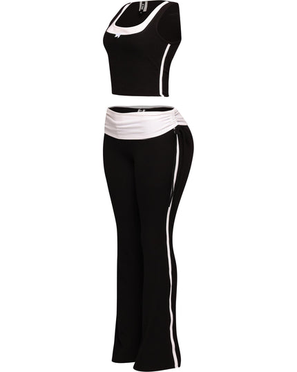 Color contrast tank top and foldover band pant set - Muvin 