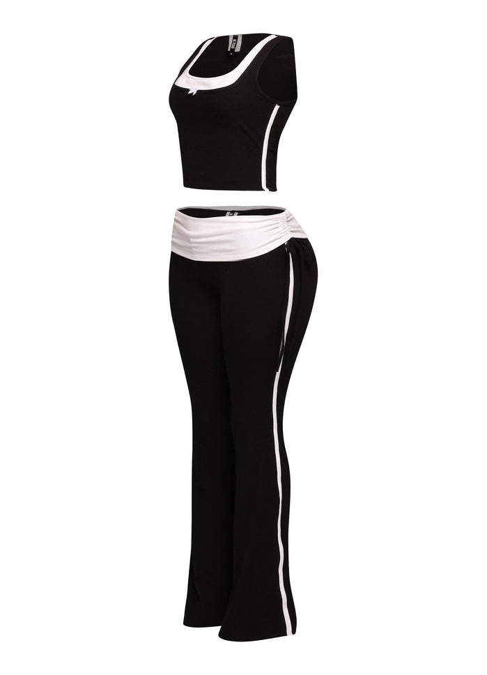 Color contrast tank top and foldover band pant set - Muvin 