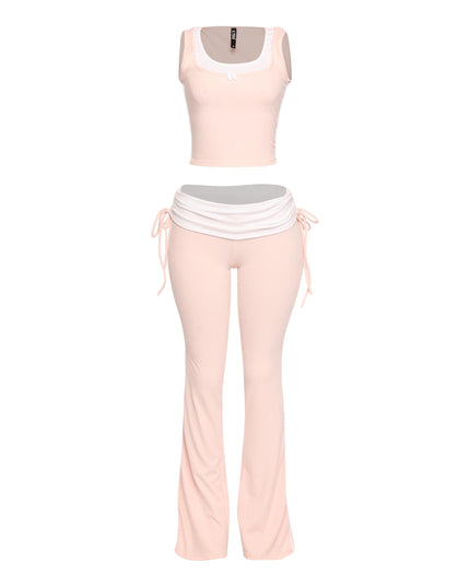 Color contrast tank top and foldover band pant set - Muvin 