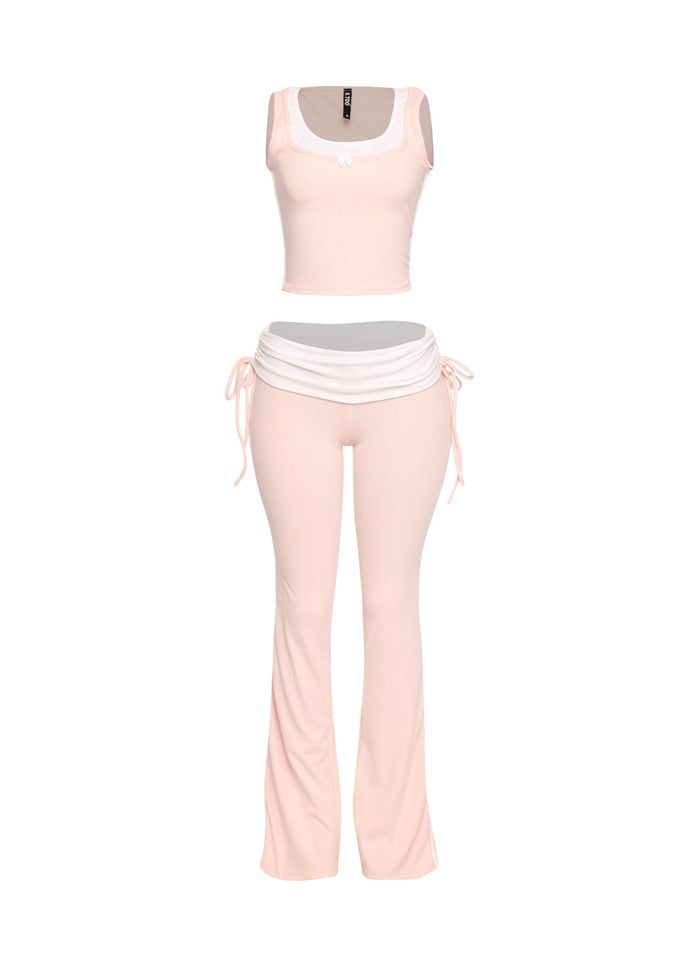 Color contrast tank top and foldover band pant set - Muvin 