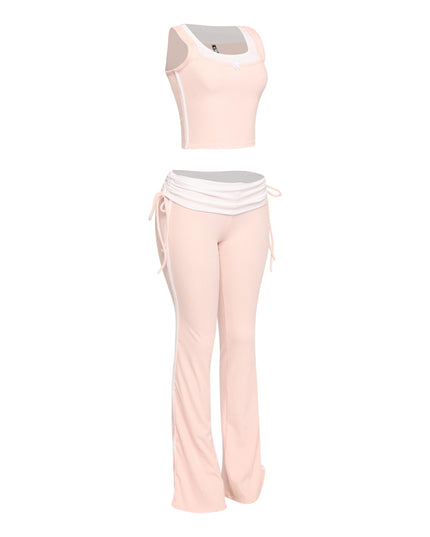 Color contrast tank top and foldover band pant set - Muvin 