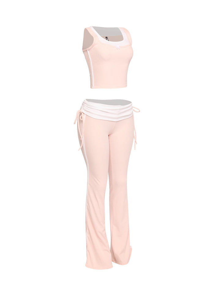 Color contrast tank top and foldover band pant set - Muvin 