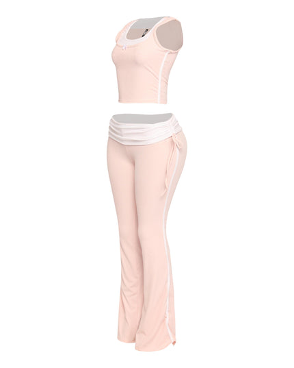Color contrast tank top and foldover band pant set - Muvin 