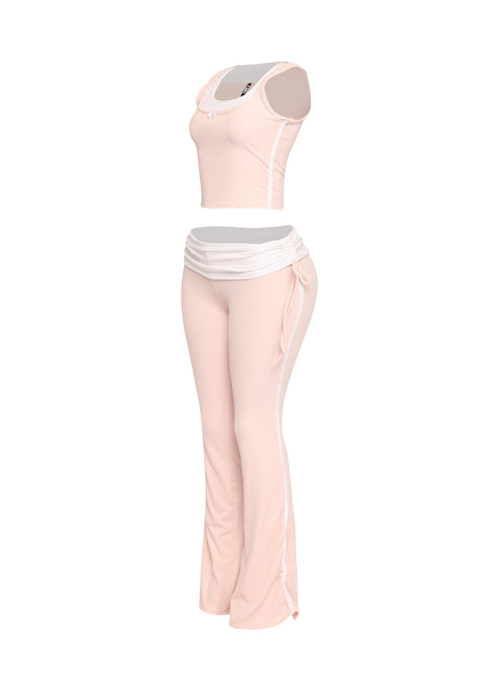 Color contrast tank top and foldover band pant set - Muvin 