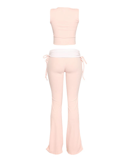 Color contrast tank top and foldover band pant set - Muvin 