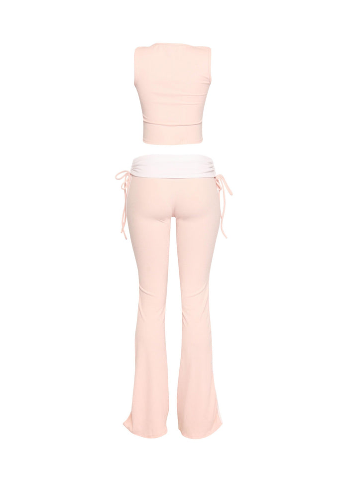 Color contrast tank top and foldover band pant set - Muvin 