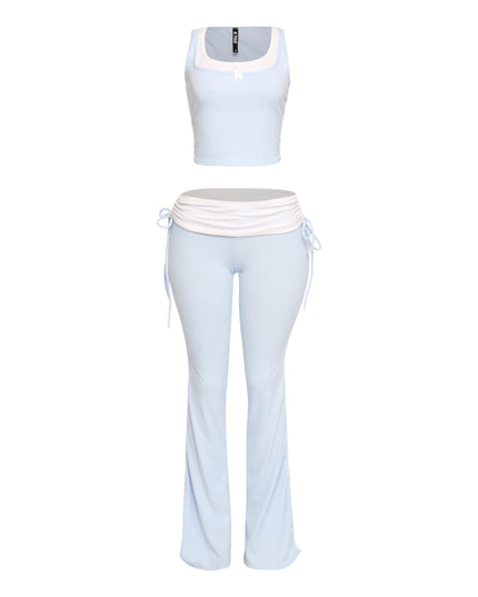 Color contrast tank top and foldover band pant set - Muvin 