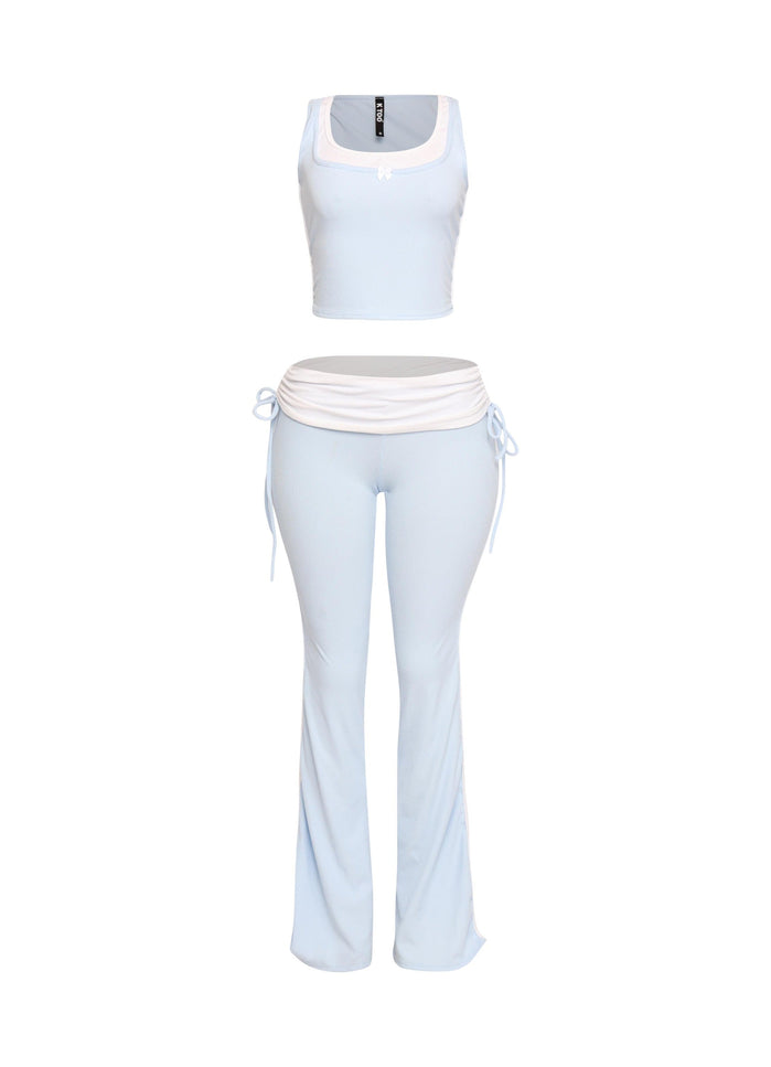 Color contrast tank top and foldover band pant set - Muvin 