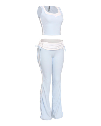 Color contrast tank top and foldover band pant set - Muvin 
