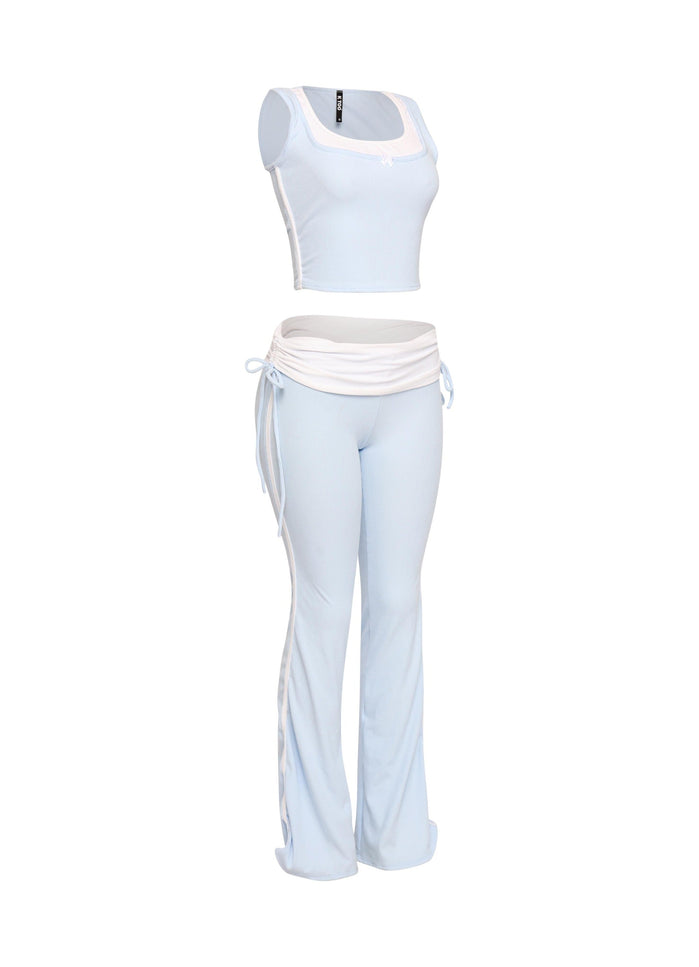 Color contrast tank top and foldover band pant set - Muvin 