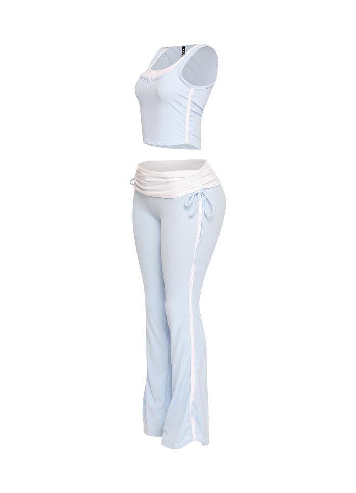 Color contrast tank top and foldover band pant set - Muvin 