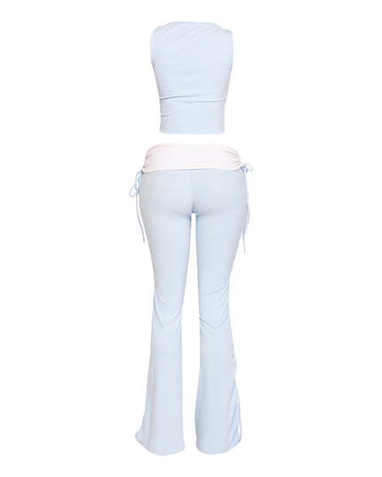 Color contrast tank top and foldover band pant set - Muvin 