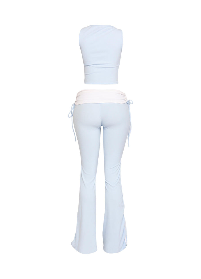 Color contrast tank top and foldover band pant set - Muvin 