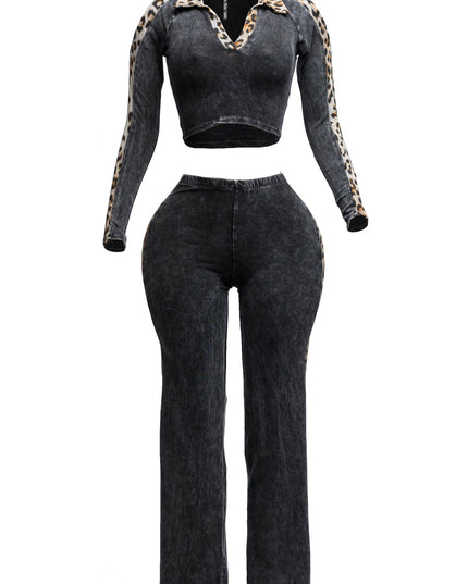 Mineral washed crop top & pants set - Muvin 