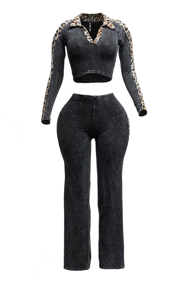 Mineral washed crop top & pants set - Muvin 