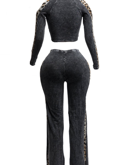 Mineral washed crop top & pants set - Muvin 