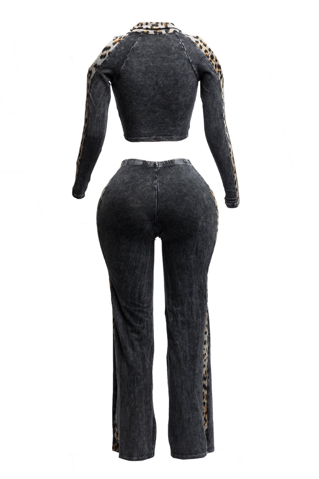 Mineral washed crop top & pants set - Muvin 